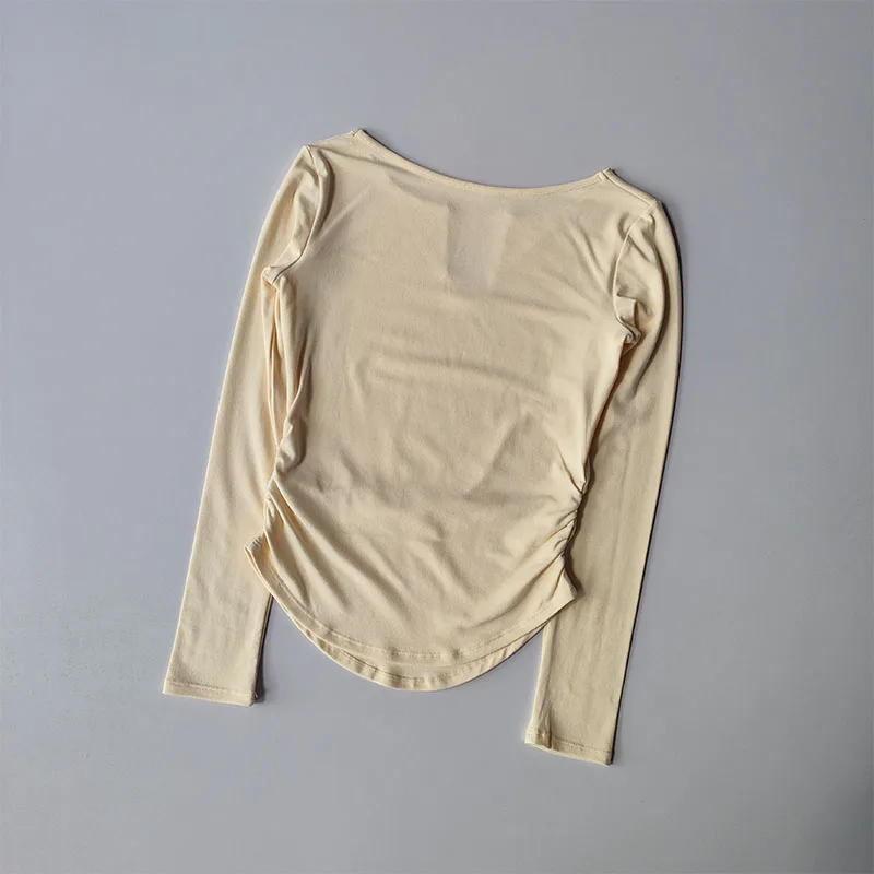 Sport-Top für Damen, Herbst, schmale Passform, kleiner V-Ausschnitt, schnelltrocknend, Yoga-Kleidung, Lauf-, Fitness-, Pilates-Langarmshirt, Oberbekleidung, T-Shirts – Detail 4
