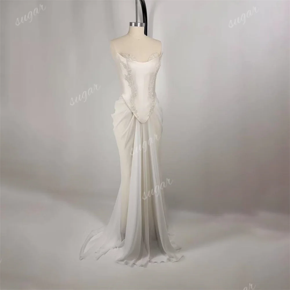 Vestido de novia con corsé de palacio Retro para mujer, apliques de encaje, vestidos de novia de sirena plisados, vestidos de fiesta formales sexys