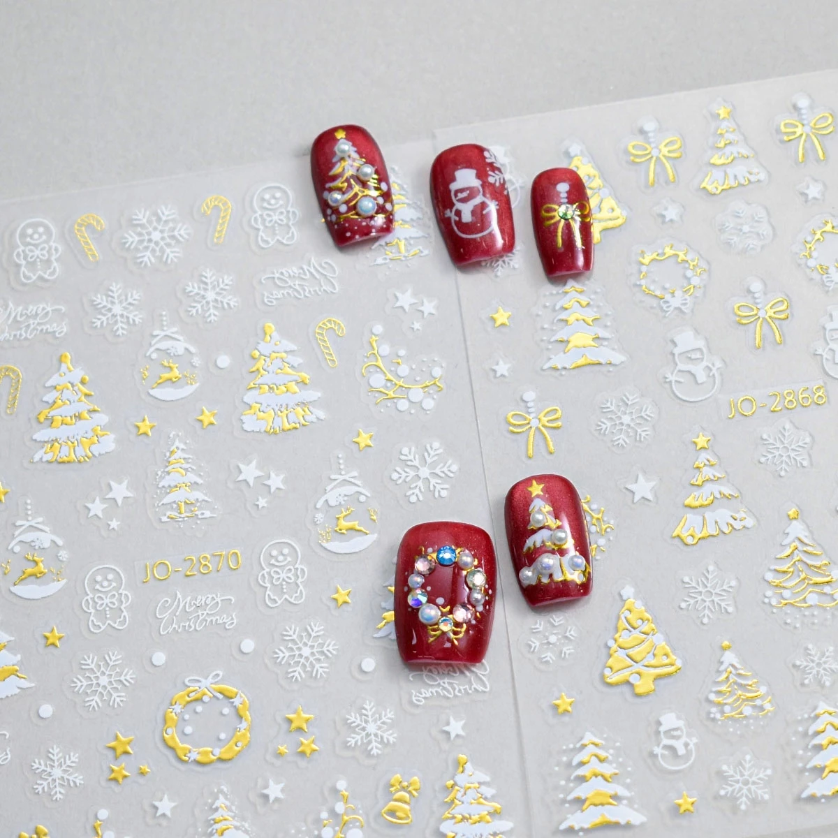 3/6 ورقة الذهب الأبيض عيد الميلاد مسمار ملصقات ندفة الثلج شجرة عيد الميلاد ستار ذاتية اللصق مسمار ملصقات فنية ل الشتاء مانيكير #6