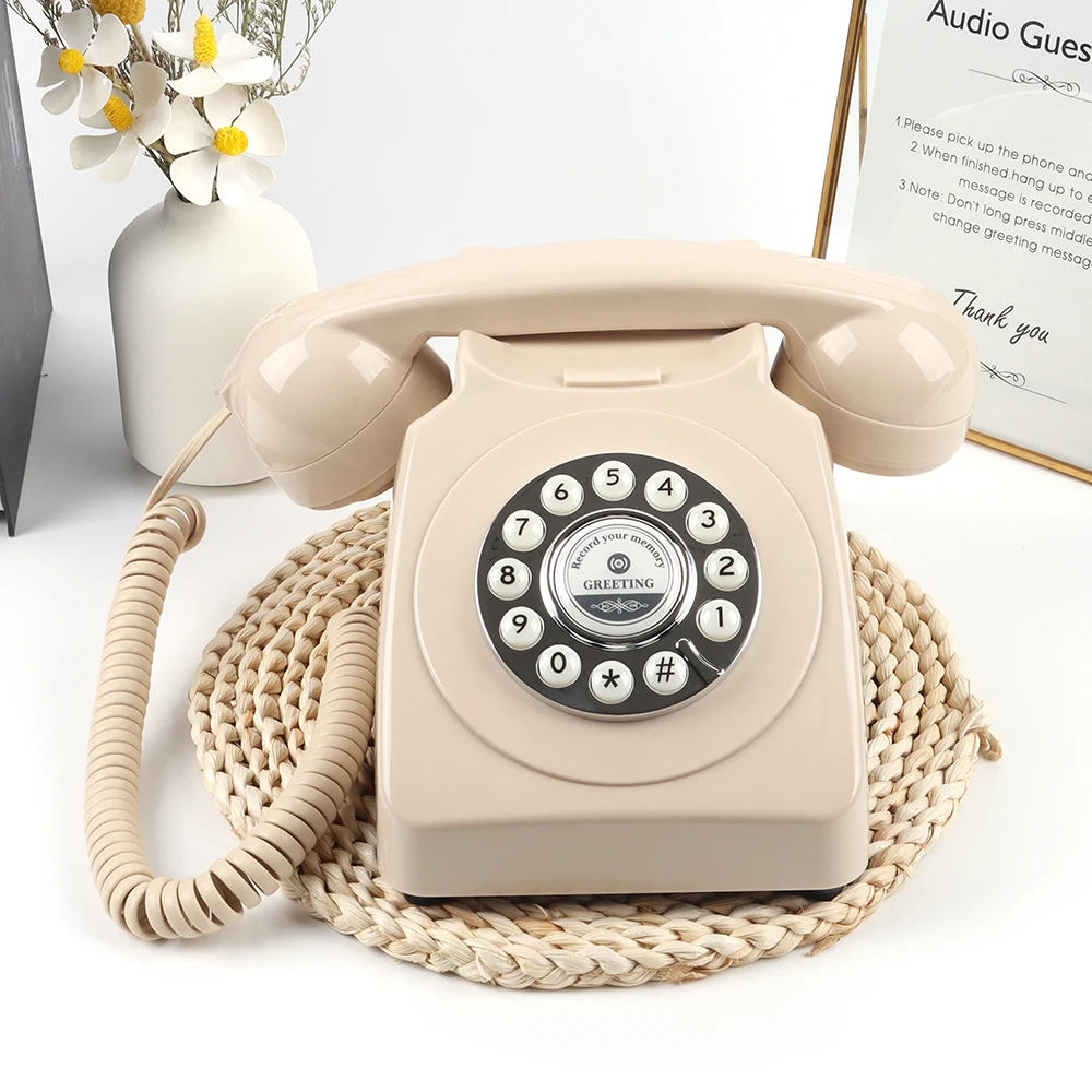 Beige Color Wedding Phone Wedding Retro Rotary Antique Telephone White Color Audio Guest Book Phone