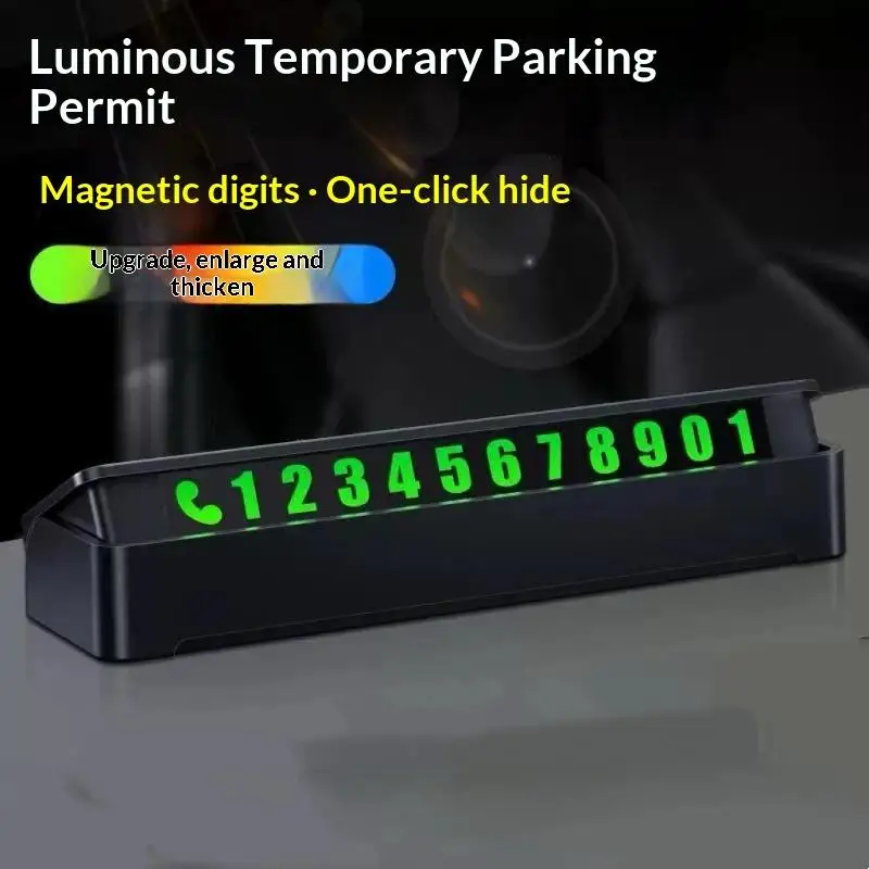 Temporary Parking Car Phone Number Plate Reusable Hideable Luminous Auto Accessory for All Vehicle Interior Decor
