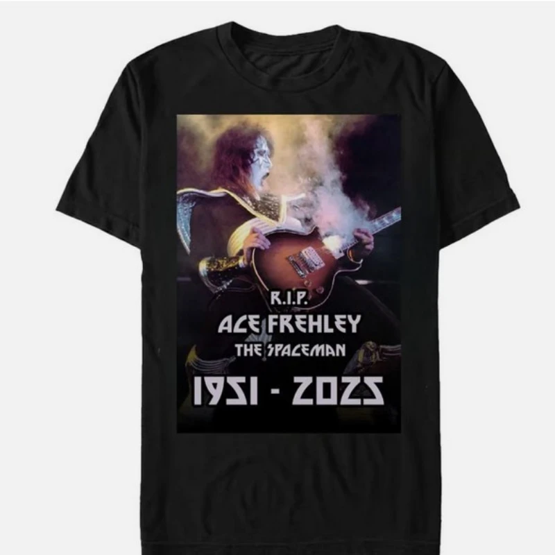RIP Ace Frehley Kiss Band The Space Man Cotton T-shirt Crew Neck Short Sleeve Top All Seasons Casual Fashion Soft Comfortable