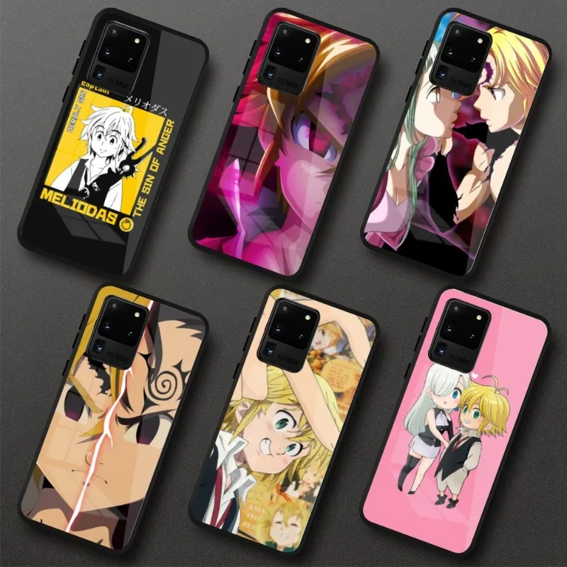 Anime Meliodas Elizabeth Phone Case for Samung S23 S22 S21 Pro Ultra A13 A33 A53 NOTE 20 PC Glass Phone Cover Funda