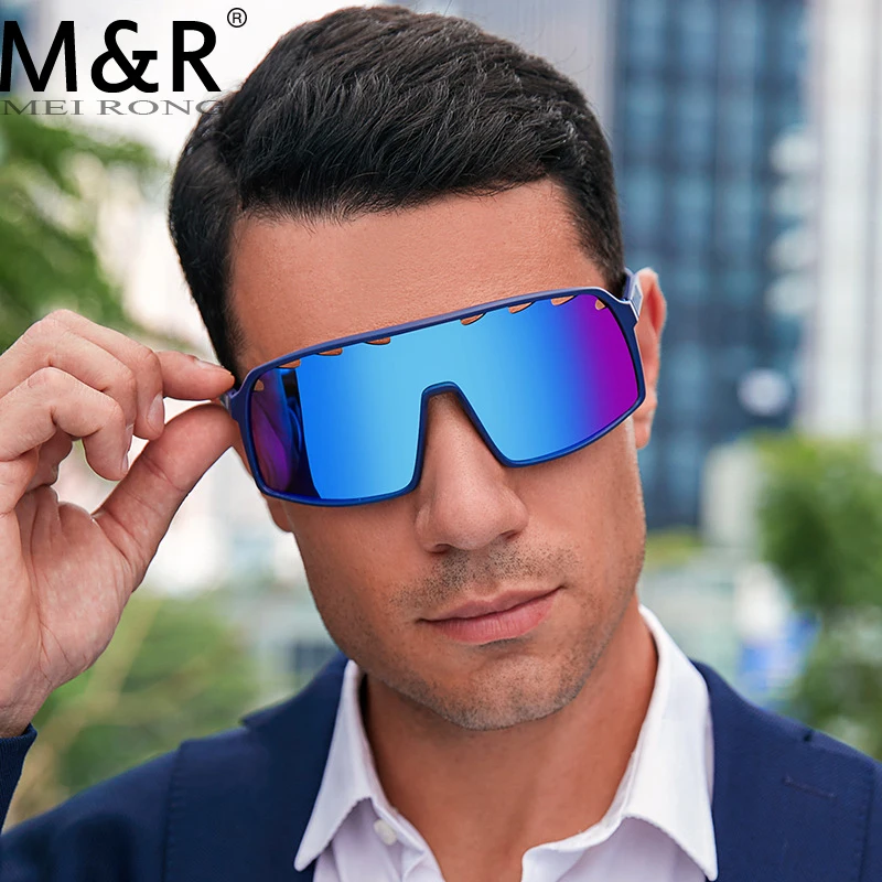 

2022 TR90 Flat Top Goggle Sun Glasses Women Men Blue Frame Mirrored Lens Windproof Polarized Sunglasses For Men/Woman UV400