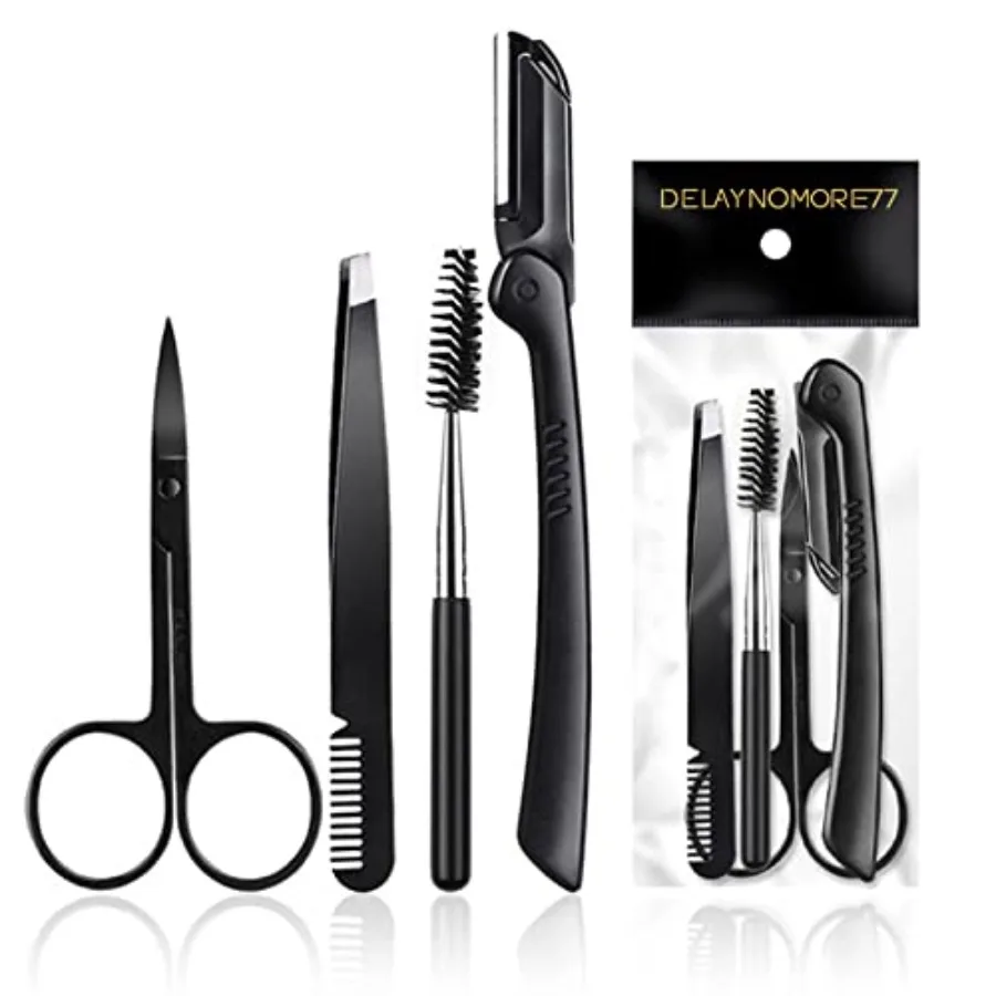 Eyebrow Razor Kit, Professional Eyebrow Groomg for Women and Men, Including Eyebrow Razor Trimmer, Tweezer, Scissor, Eyelashes