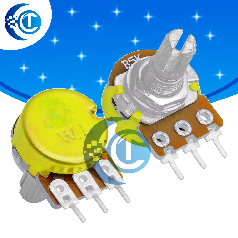Circuit Tuning Potentiometer (1PC) - WH148 15mm Shaft 3-Pin with Mounting Nuts/Washers, B1K~B1M
