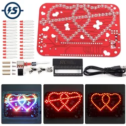 DIY LED Electronic Kit Heart Love Music LED Flashing Light Valentine's Gift Soldering Practice 15 Animation Running Water Light