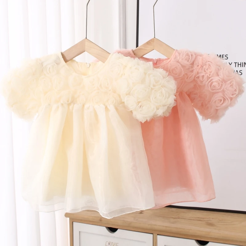 Fiori con maniche a sbuffo bambini Toddler Girls Dress Summer Cute Baby Girl Dresses for Birthday Party Princess Clothes