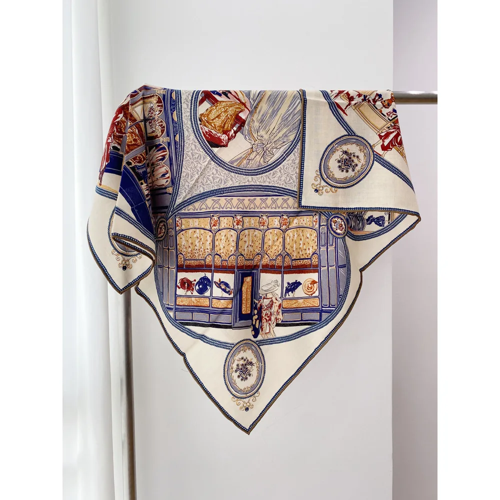 

Silk Wool Scarf Two Face Print Hair Bag Scarfs for Female Herms Rolled Shawls Winter Square Scarfs Christmas Lover Gift