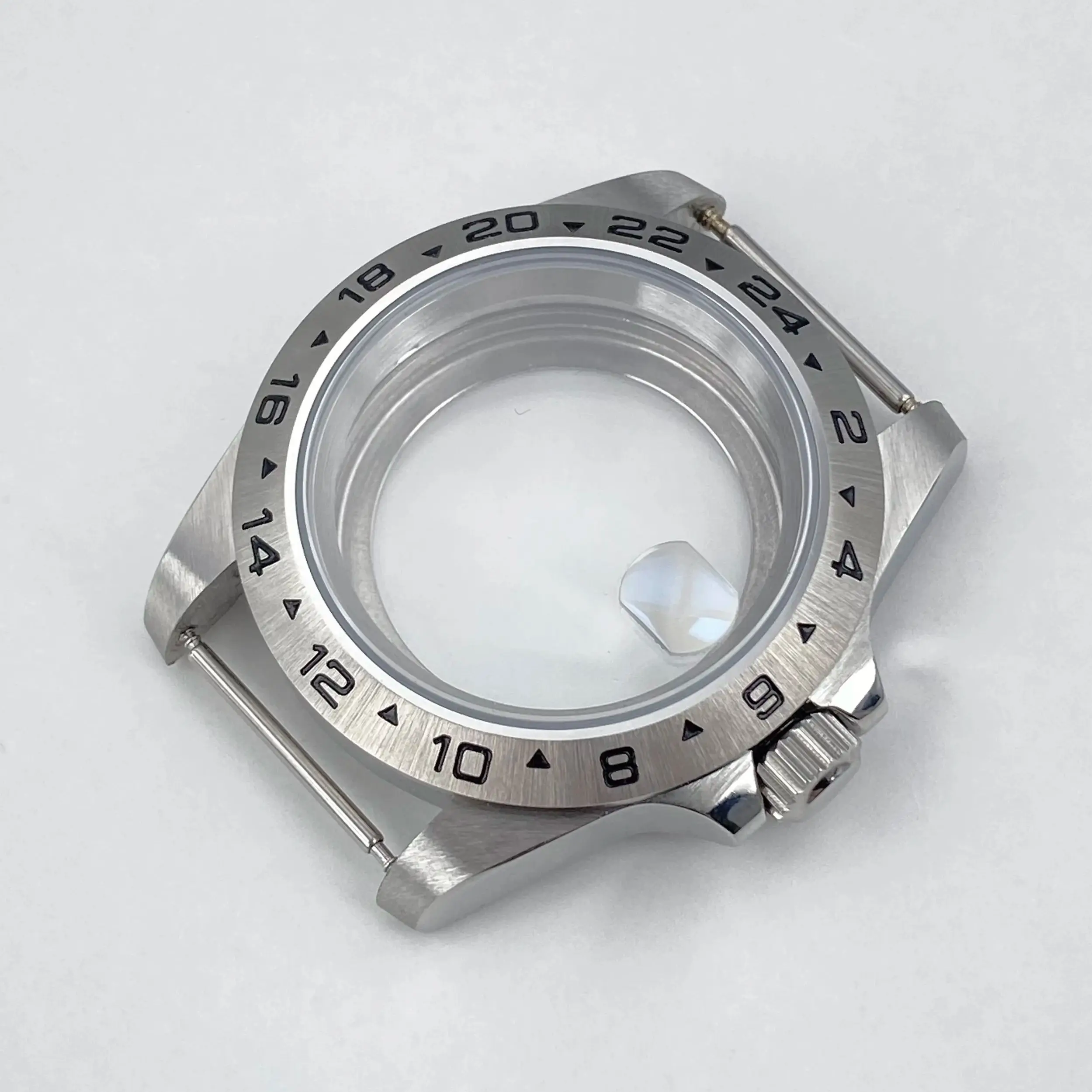 

39mm 24 Hour GMT Steel Bezel Watch Case fits NH35 NH36 Movement Sapphire Glass Explorer Men Case Frosted Steel Strip Watch Parts