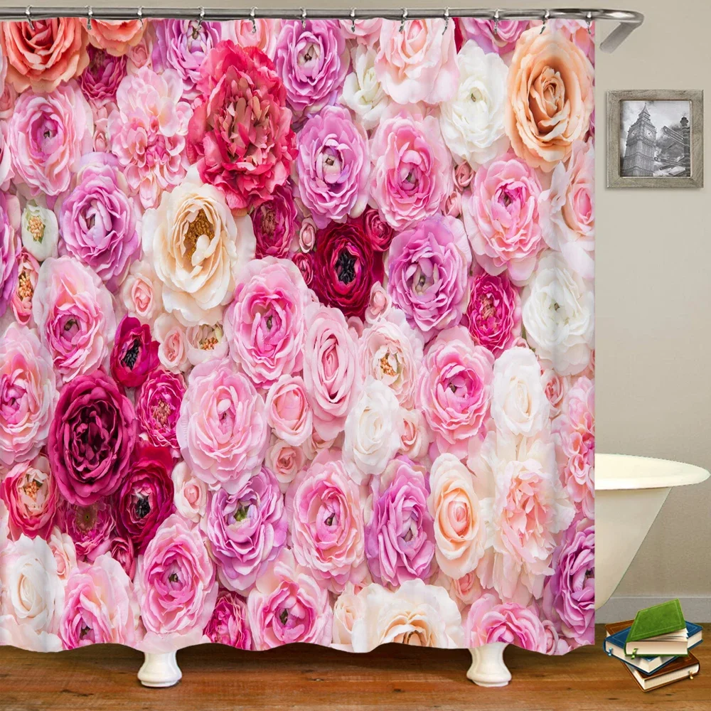 Flowers Printed Shower Curtain Mildew Washable Curtain With Hooks Bathroom Decorative Curtain 3D Shower curtains 240*180cm