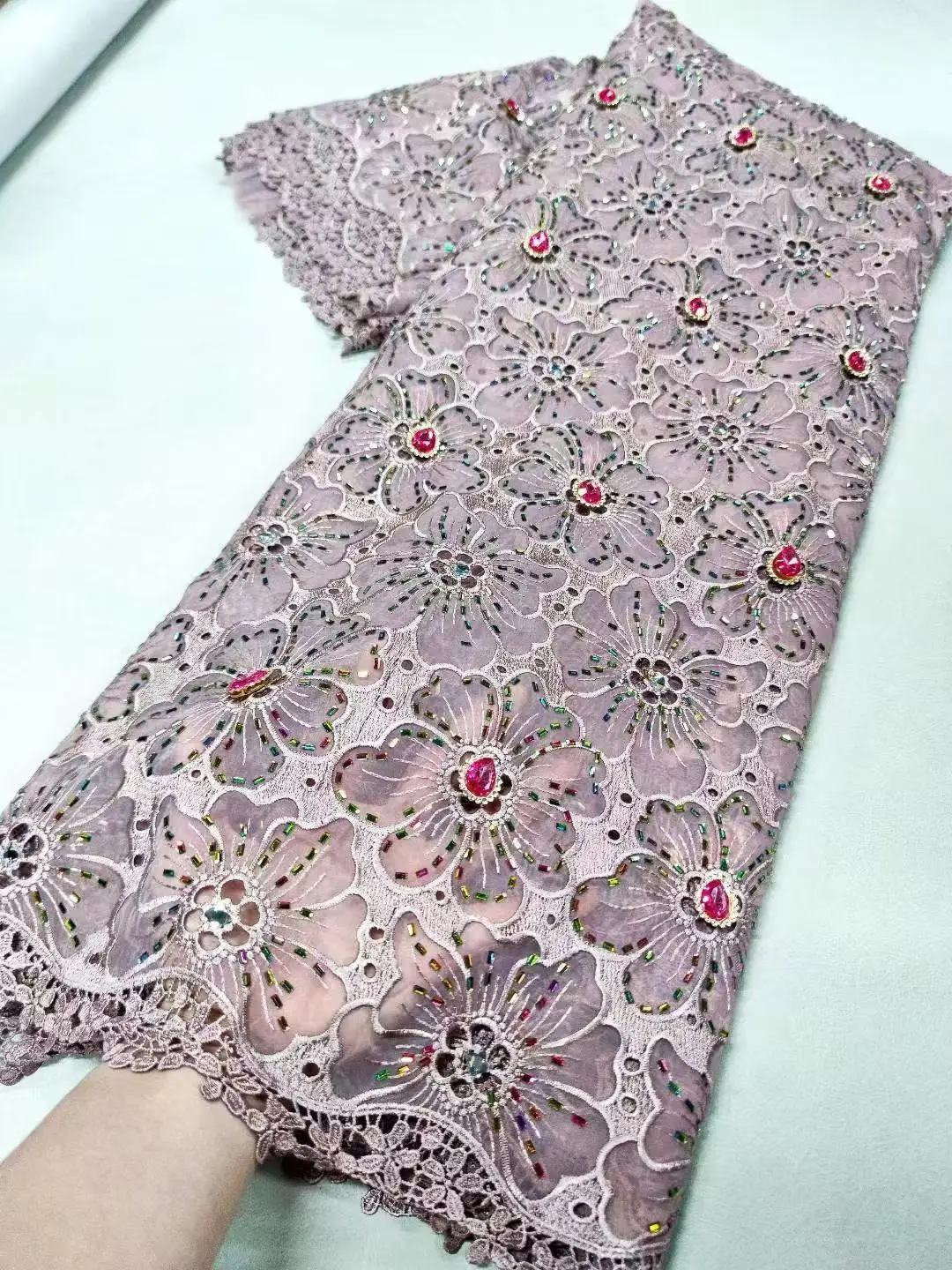 2025 Latest Guipure Cord Lace Fabric High Quality Royal Blue Sequin Beads Embroidery Mesh Lace Material For Luxury Party Sewing