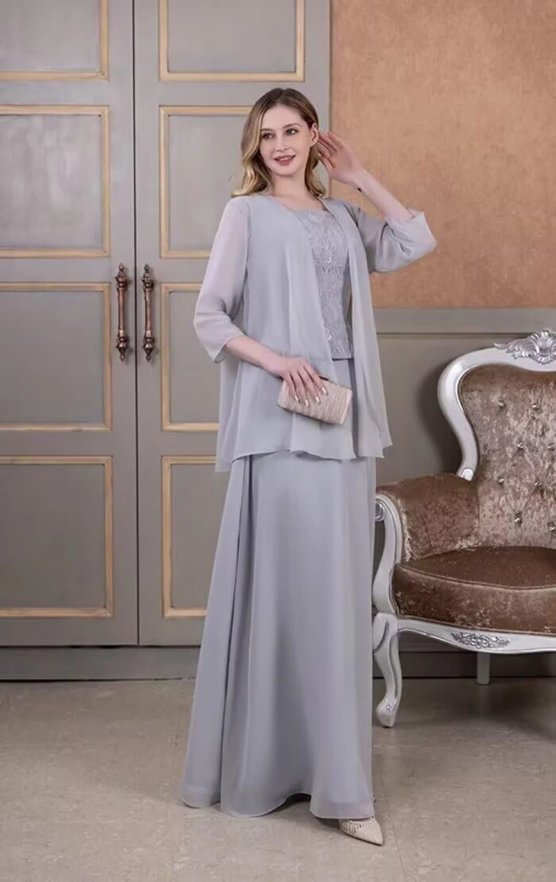 قطعتان من فستان أم العروس للنساء فساتين زفاف الضيوف ملابس لأم العريس مع جاكيتات