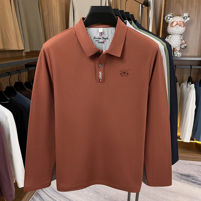 Herbstmode für Herren: Hautfreundliches, bedrucktes Polohemd, weiches, einfarbiges Langarm-T-Shirt, vielseitiges Business-Outfit für Herren. – Detail 7
