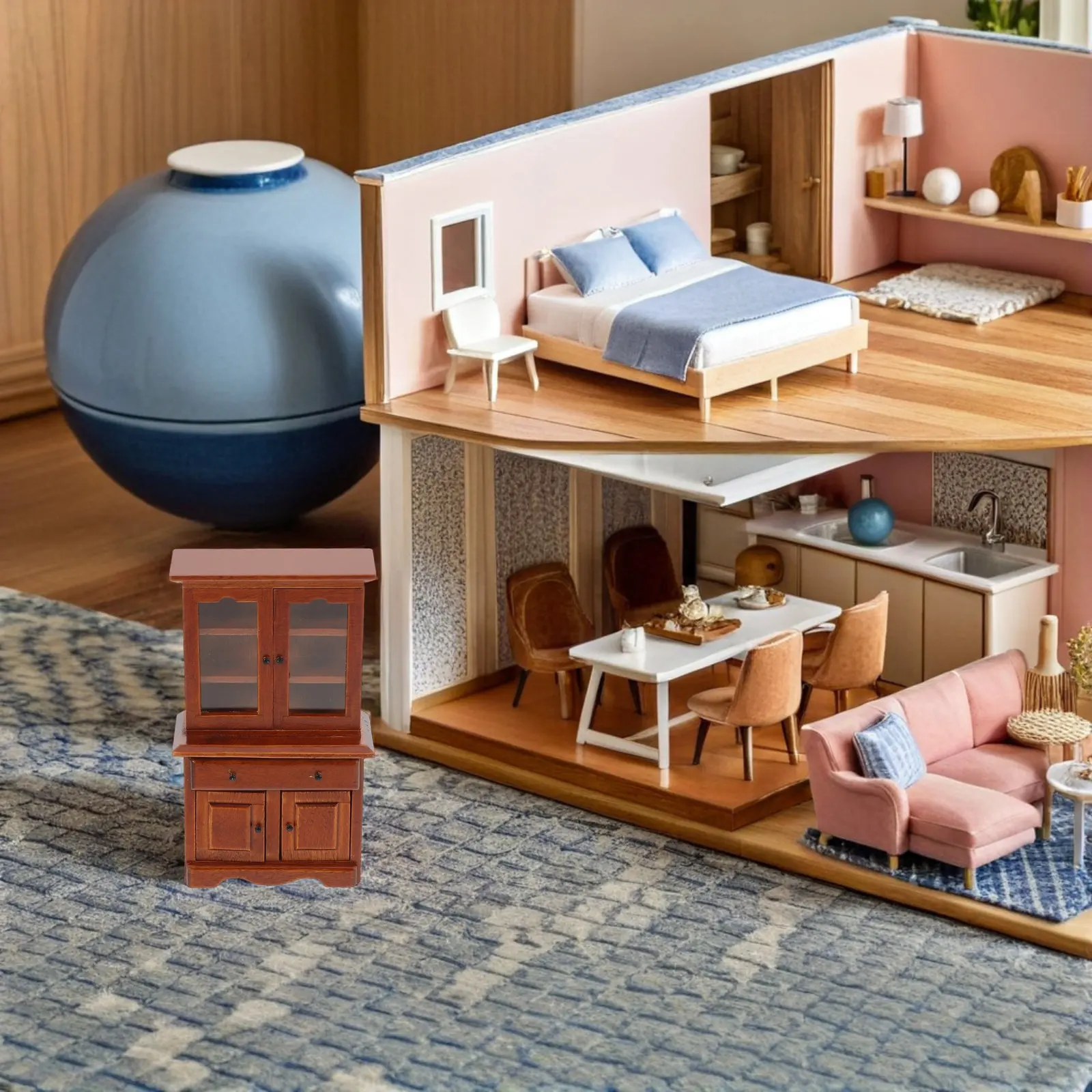 

Miniature 1:12 Scale Wooden Drawer Cabinet Bookcase Realistic Furniture for Dollhouse Display Cabinet Mini Storage Shelf