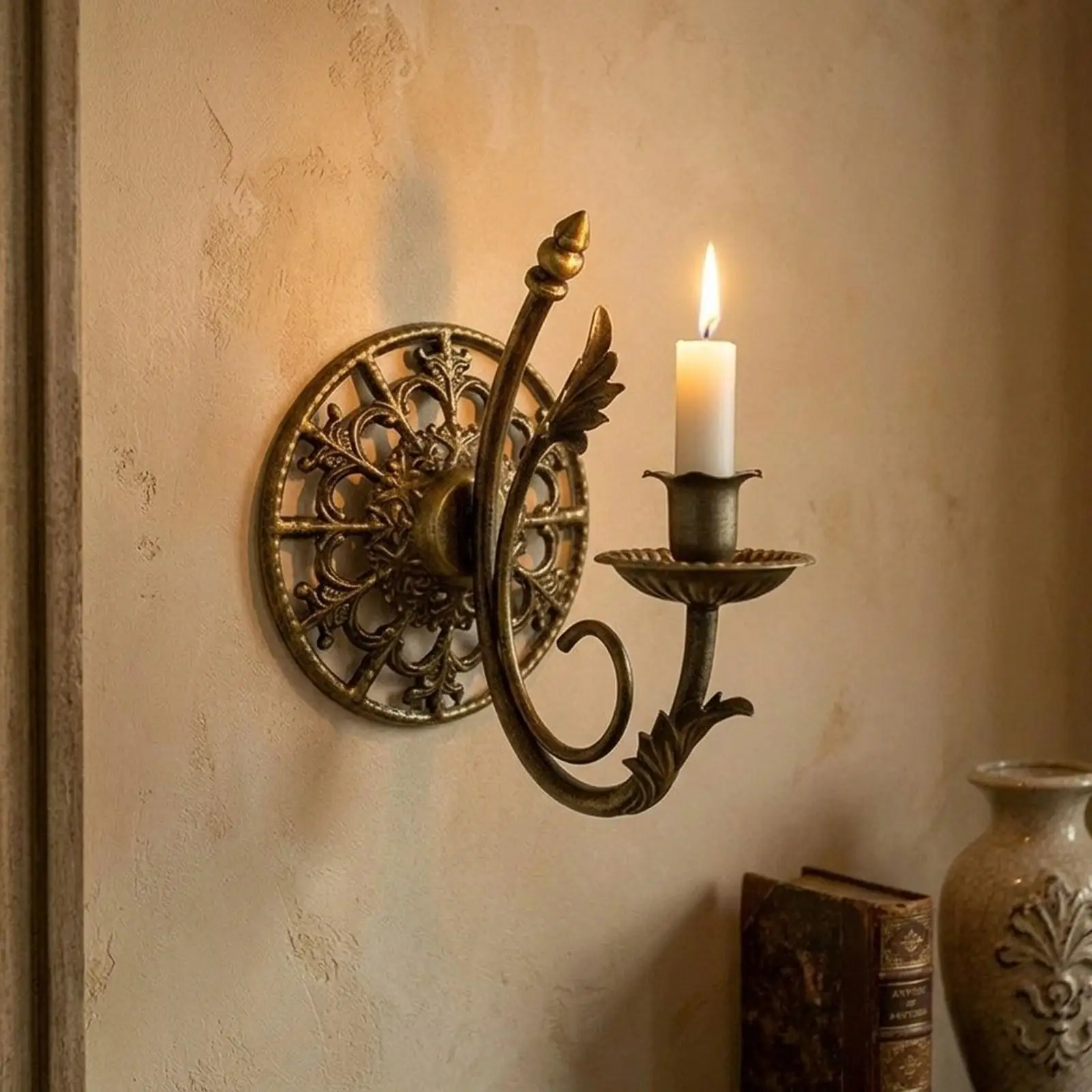 Wall Mounted Candle Holder Bronze Iron Home Ornament Decorative Candle Stand for Hallway Bedroom