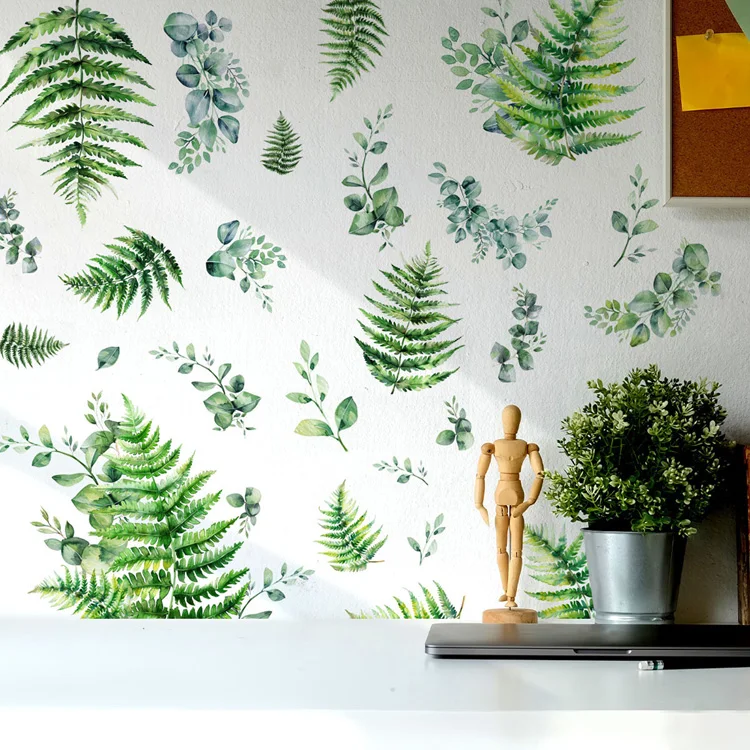 Wandaufkleber mit grünen Pflanzenblättern für Wohnzimmer, Hintergrunddekoration, Schlafzimmer, Verschönerung der Heimdekoration, selbstklebendes Wandbild – Detail 6