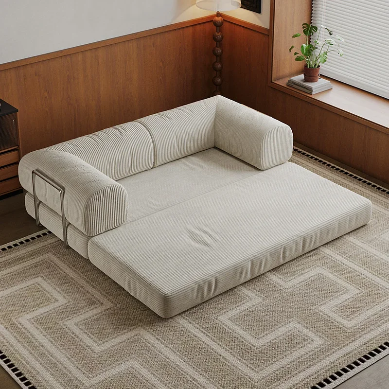 Medieval corduroy fabric straight row module sofa, French small apartment living room bedroom sofa bed