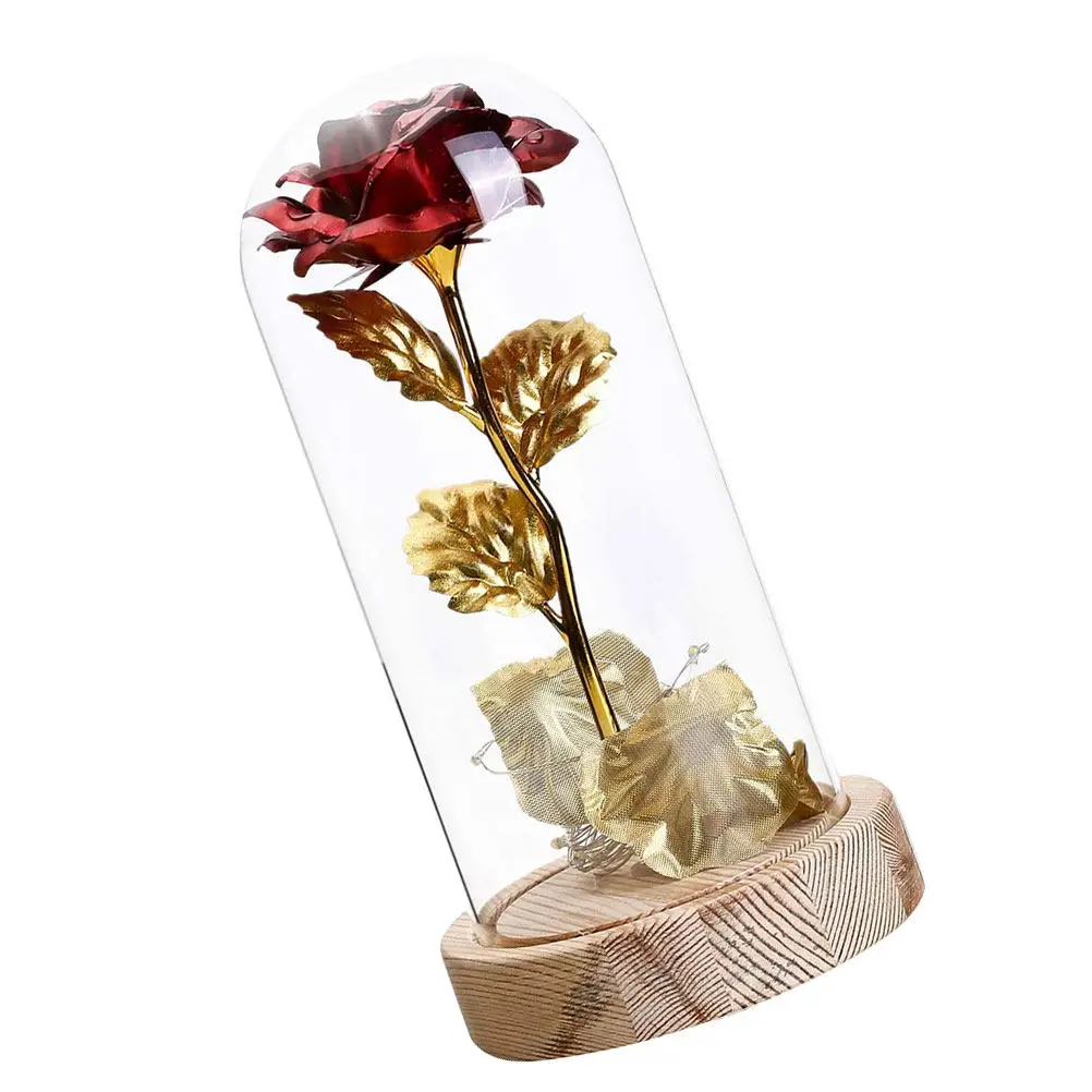 

1 шт. Стеклянная лампа-фужер с LED-подсветкой и искусственной розой, декор для дома, подарок на свадьбу, Рождество, День святого Валентина