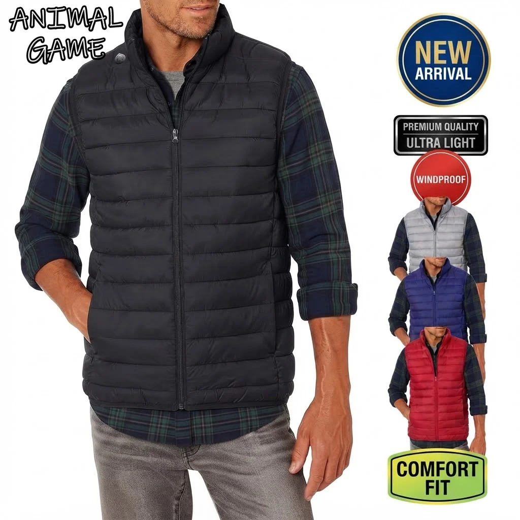 Autumn Men's Lightweight Vest Stand Collar Casual Sleeveless Jacket Winter Warm Padded Coats Outerwear for Men Tops Work Jackets