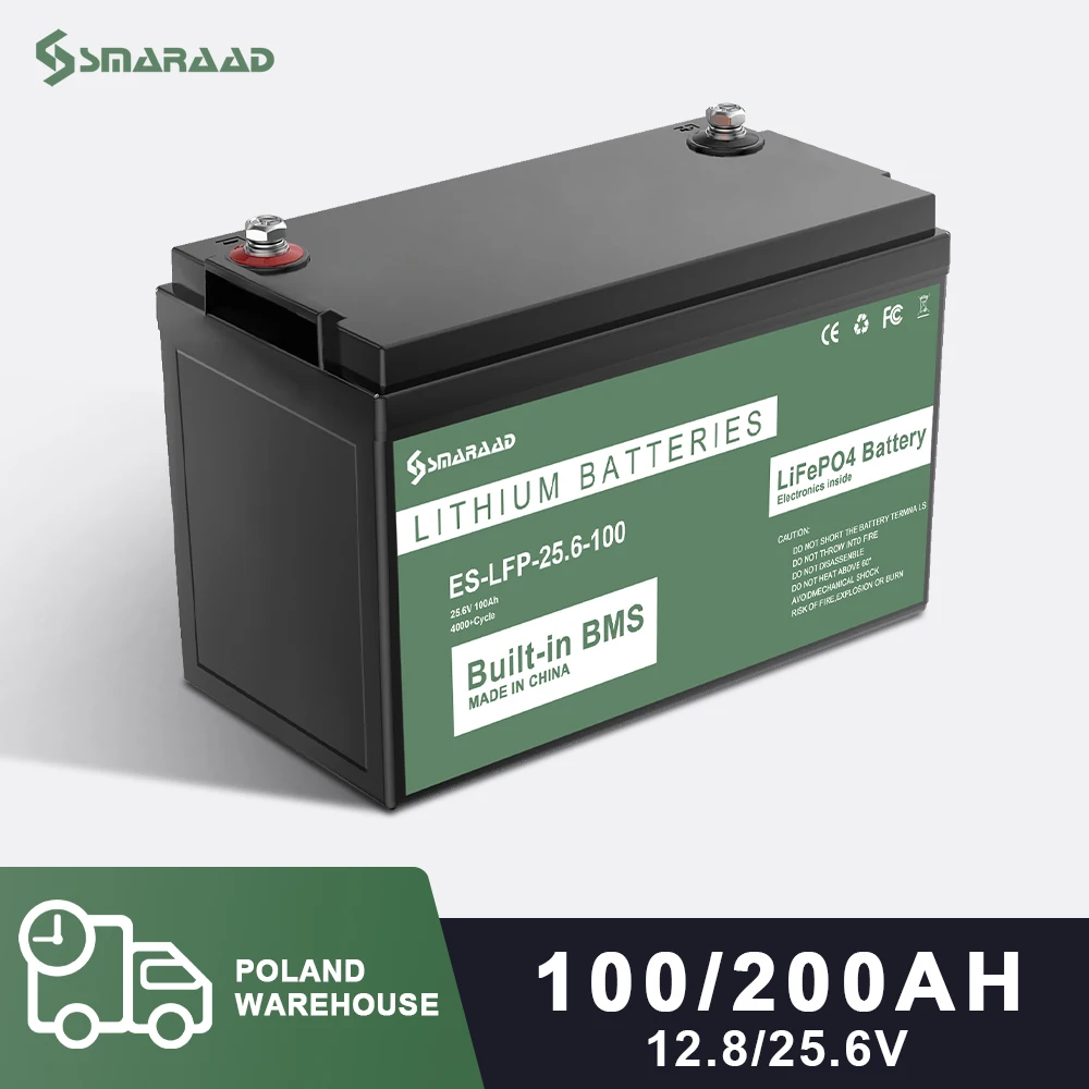 SMARAAD 12/24V 100Ah 200Ah LiFePo4 batteria integrata BMS celle al litio ferro fosfato per campeggio all\'aperto carrello da Golf accumulo solare