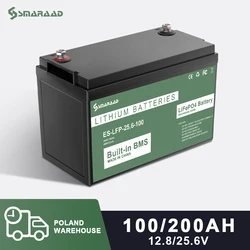 SMARAAD 12/24V 100Ah 200Ah LiFePo4 batteria integrata BMS celle al litio ferro fosfato per campeggio all'aperto carrello da Golf accumulo solare