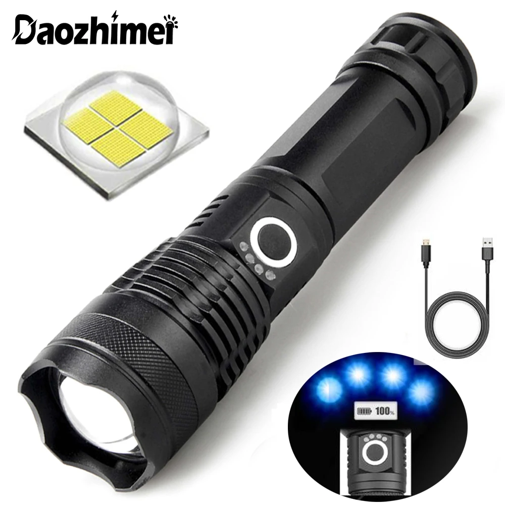 3000 lumens telescopic zoom P50 LED flashlight with USB cable 26650 battery IPX5 outdoor charging searchlight flashlight