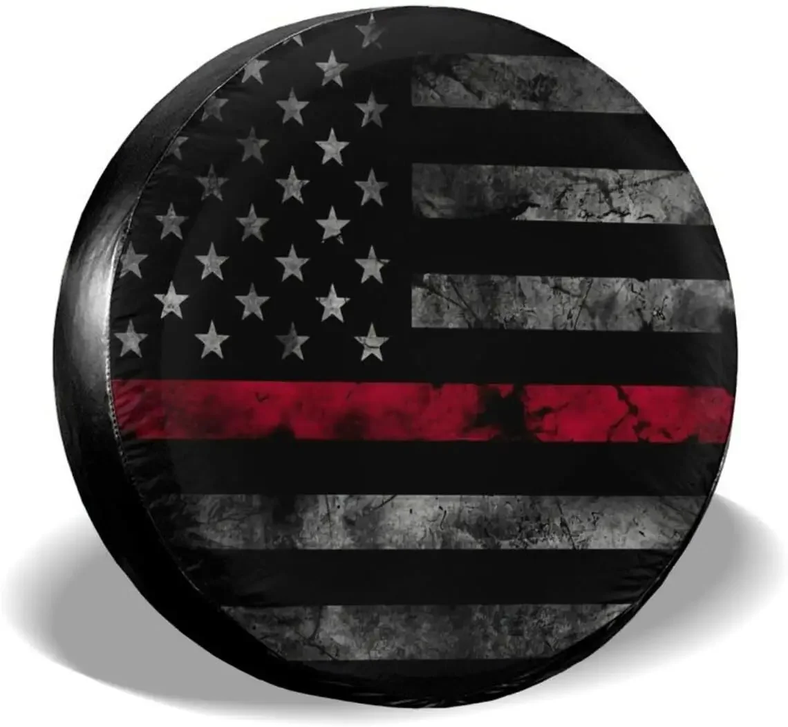 Vintage American Flag Red Spare Tire Cover Weatherproof Dust-Proof Tire Universal Covers Fit for RV Truck SUV Motorhome Travel