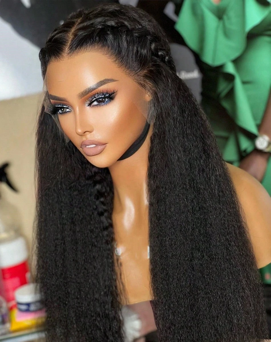 34 Inch 13X4 Kinky Straight Lace Front Wigs Human Hair 250% Density 5X5 Glueless Wigs For Women Yaki Straight Wigs Natural Color For Women