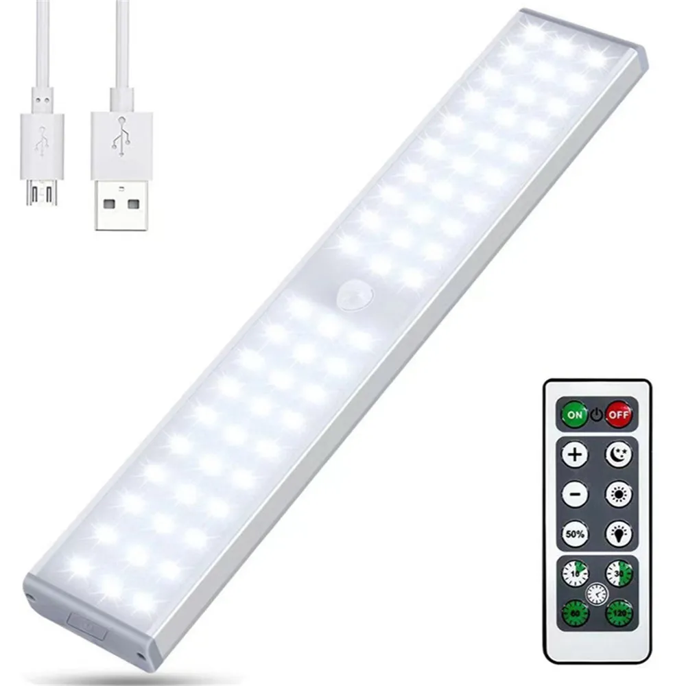 

60 LED Under Cabinet Night Light USB Rechargeable with Remote Control Motion Sensor Closet Light Kitchen Bedroom Wall Lamp