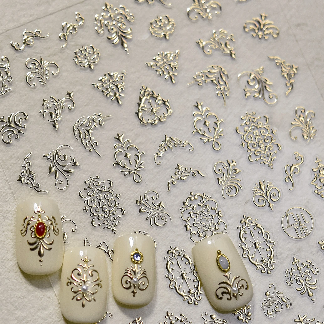 Coração estrela flor entrelaçamento haste totems runas florescendo lótus tradicional geométrico arte do prego adesivos decoração manicure decalques