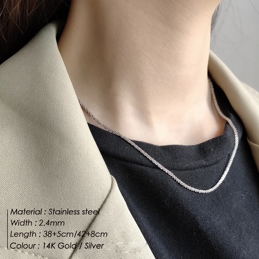 eManco New Popular Silver Colour 2.4MM Sparkling Clavicle Chain Choker Necklace For Women Fine Jewelry Wedding Party Gift