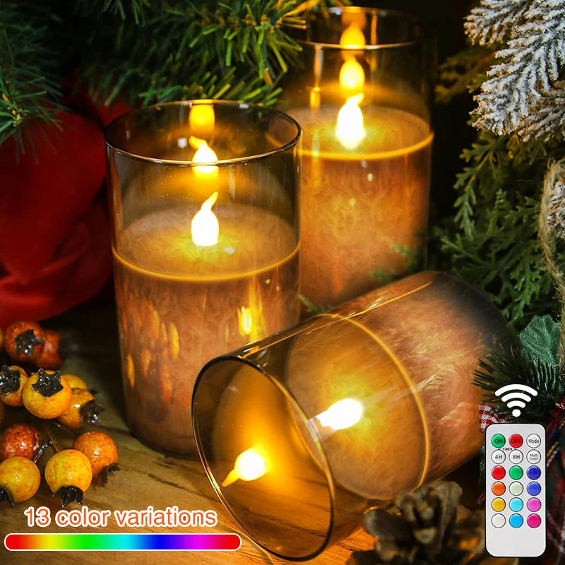 Color Changing Flameless Candles LED Electronic Candle Light with Remote and Timer Realistic Flame for Christmas Home Decoration