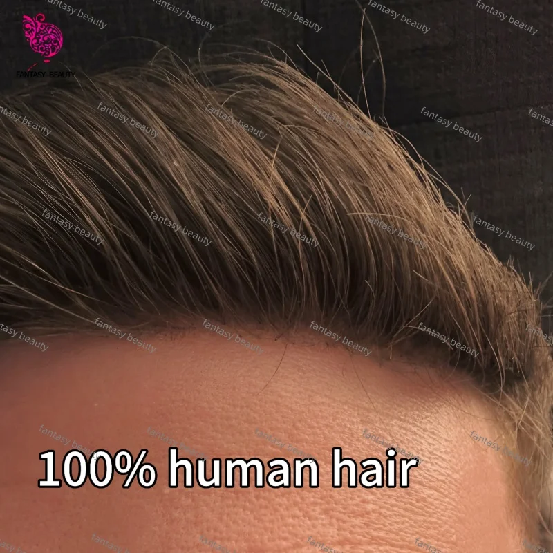 

Коричневые человеческие волосы ручной работы, мужской парик, ультратонкая кожа, система волос из искусственной кожи, 0,02 мм, мужской парик, капиллярный протез, парики из натуральных волос