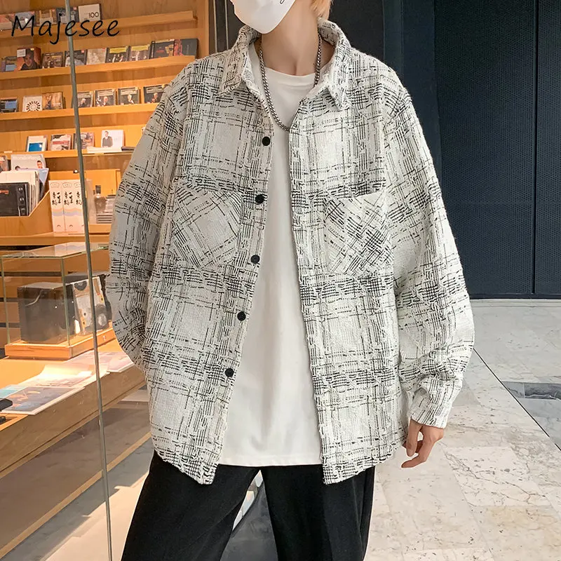 Long Sleeve Plaid Shirts Men Design Handsome Autumn Baggy All-match Camisa Fashion Clothing Ulzzang High Street Cool Casual Chic