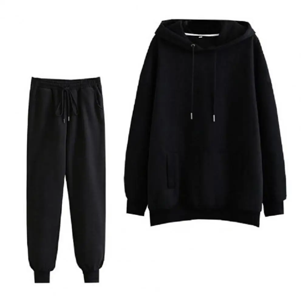 Women Tracksuit Hooded Sweatshirt and Sweatpants Solid Color 2 Piece Set Autumn Winter Warm Casual Female Suit