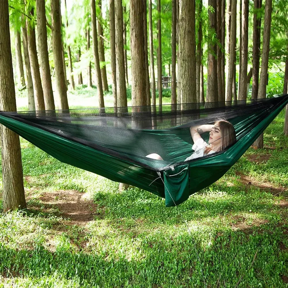 290*140cm Hammock Tent Automatic Quick Open Anti-mosquito Hanging Bed Single and Double Parachute Hanging Bed with Mosquito Nets