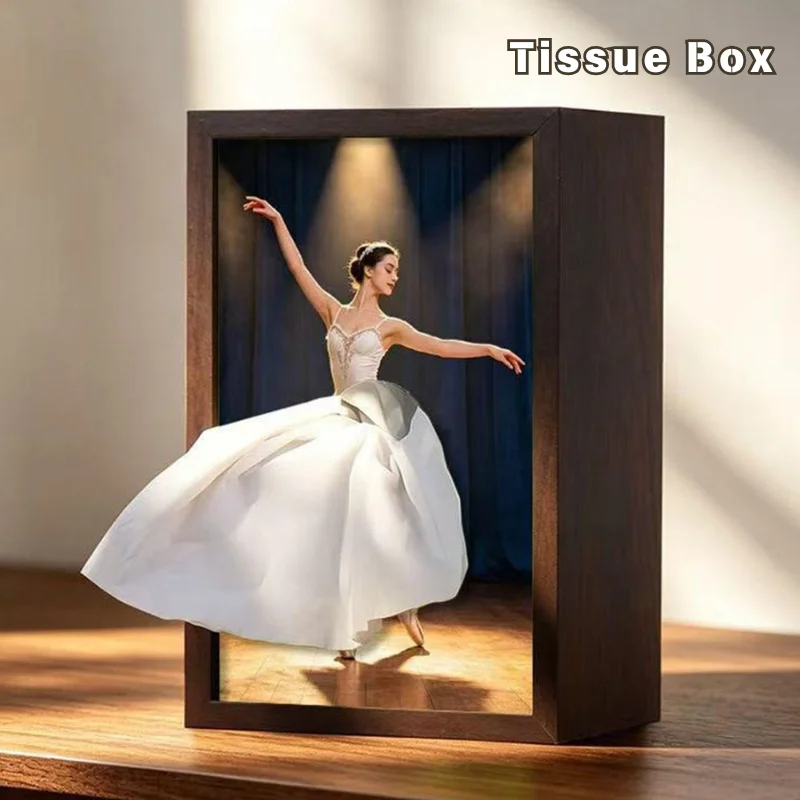 3D Visual Ballet Girl Tissue Box Ballet Dancer Pattern Wooden Tissue Box Wooden Household Paper Storage Box Desktop Decor