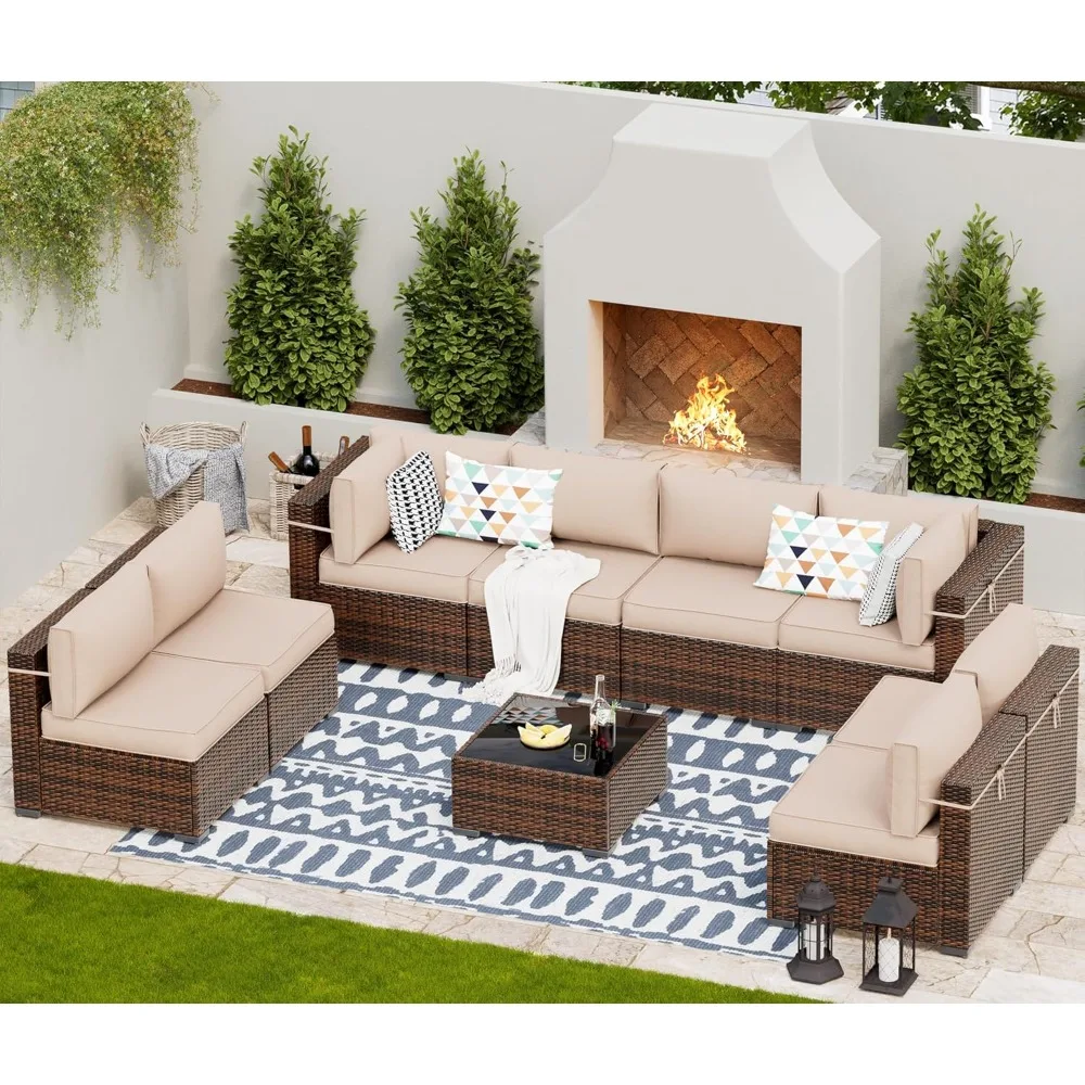 

Modular Rattan Outdoor Patio Sectional Furniture Sofa Set, Wicker Patio Conversation Set w/Coffee Table, 7pc(Include Sofa Cover)