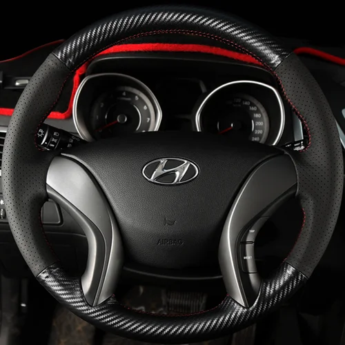 Imagen 2 del producto Funda personalizada para volante de coche, accesorio Interior de fibra de carbono 100%, compatible con Hyundai Elantra Avante i30 2011-2016