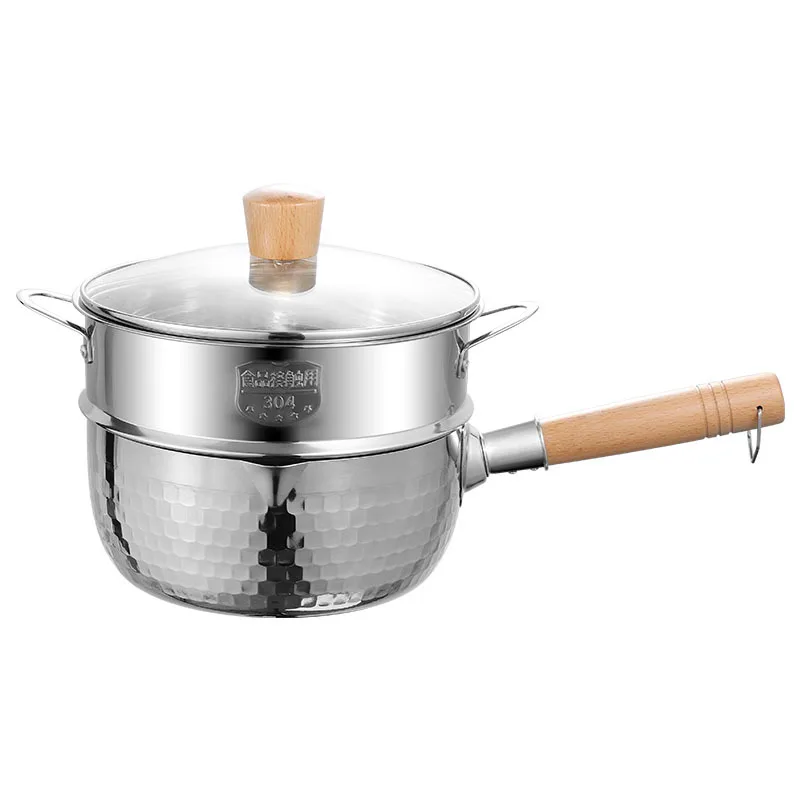 CZ stainless steel pan wooden handle small milk pot uncoated household complementary food pot instant noodle cooking soup pot