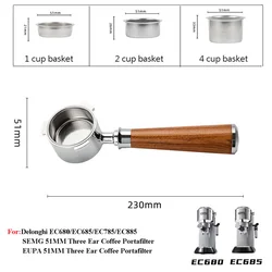 Bottomless Portafilter For Delonghi EC680/EC685 51mm Espresso Naked Coffee Handle With 1/2/4 Cup Replacement Filter Basket
