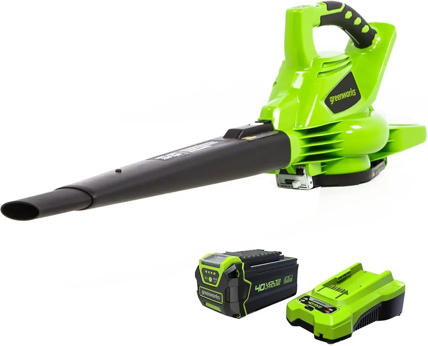 40V (185 MPH / 340 CFM / 75+ Compatible Tools) Cordless Brushless Leaf Blower / Vacuum, 4.0Ah Battery and Charger Included