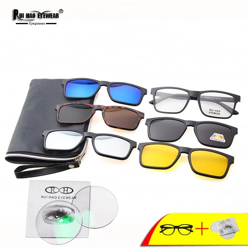 

Unisex Prescription Eyeglasses TR90 Glasses Frame Fill Resin Lenses Customize Myopia Spectacles With 5PCS Clip on Sunglasses