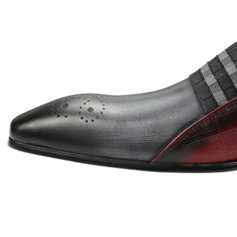Men Slip-on Penny Loafers Party Elegant Shoes Leather Dress Casual Driving sapato social masculino Pointed Toe Brogue Retro Red