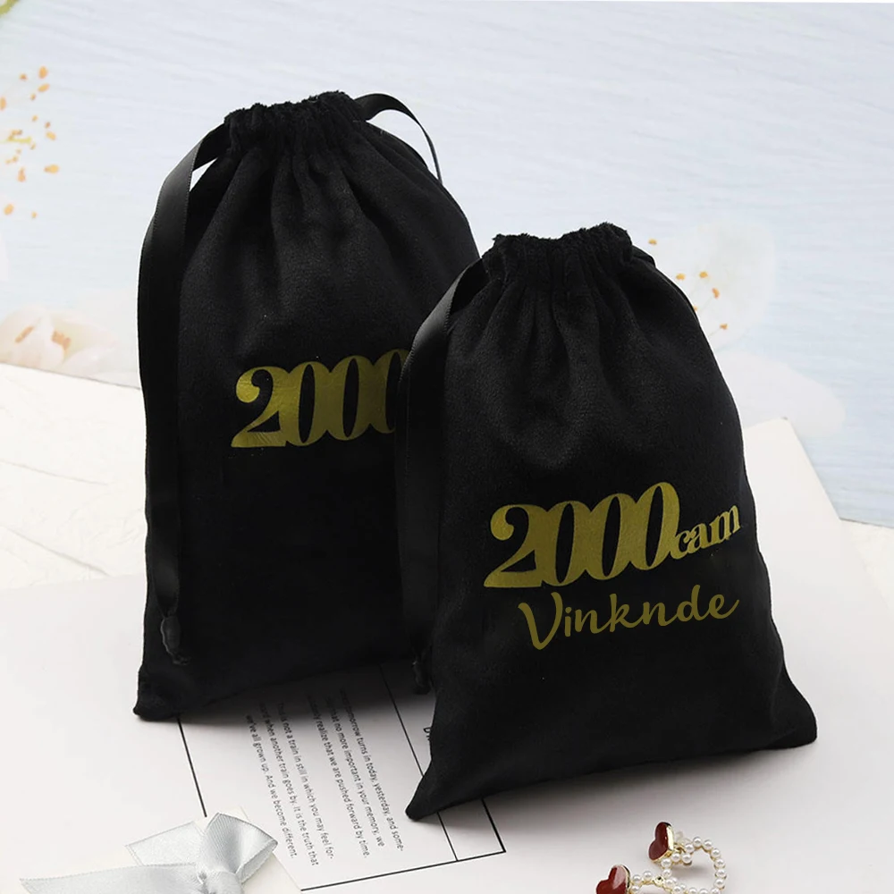 

100pcs Black Velvet Drawstring Bags Earrings Necklace Jewelry Packaging Flannel Bag Custom Logo Perfume Wedding Gift Dust Pouch