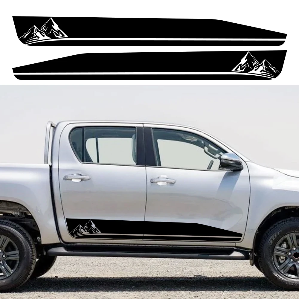 Car Side Door Stripe Sticker for Toyota Hilux Vigo Revo Rocco Double Cab Pickup Mountain Graphic Vinyl Decal 4x4 Off Road Tuning