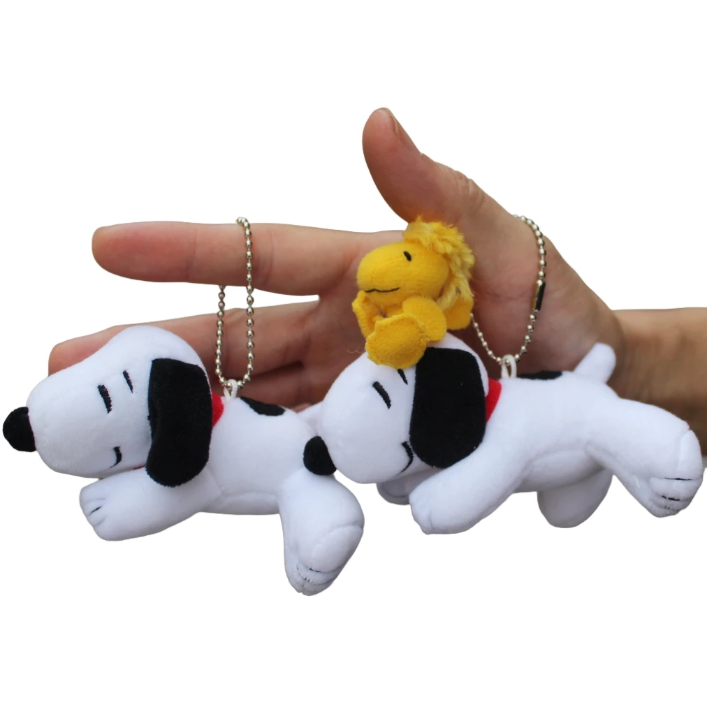 1piece 10CM high quality Peanuts Snoopy Plush pendant toys Snoopy dog with Woodstock KEY CHAIN toys