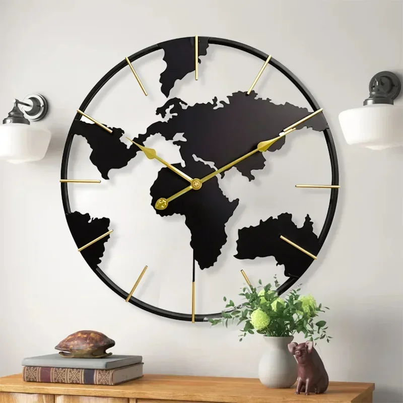 

Map Wall Clocks Modern Design Luxury Living Room Decoration Clocks Wall Home Decor Large Size Silent Watch Reloj De Pared Hierro