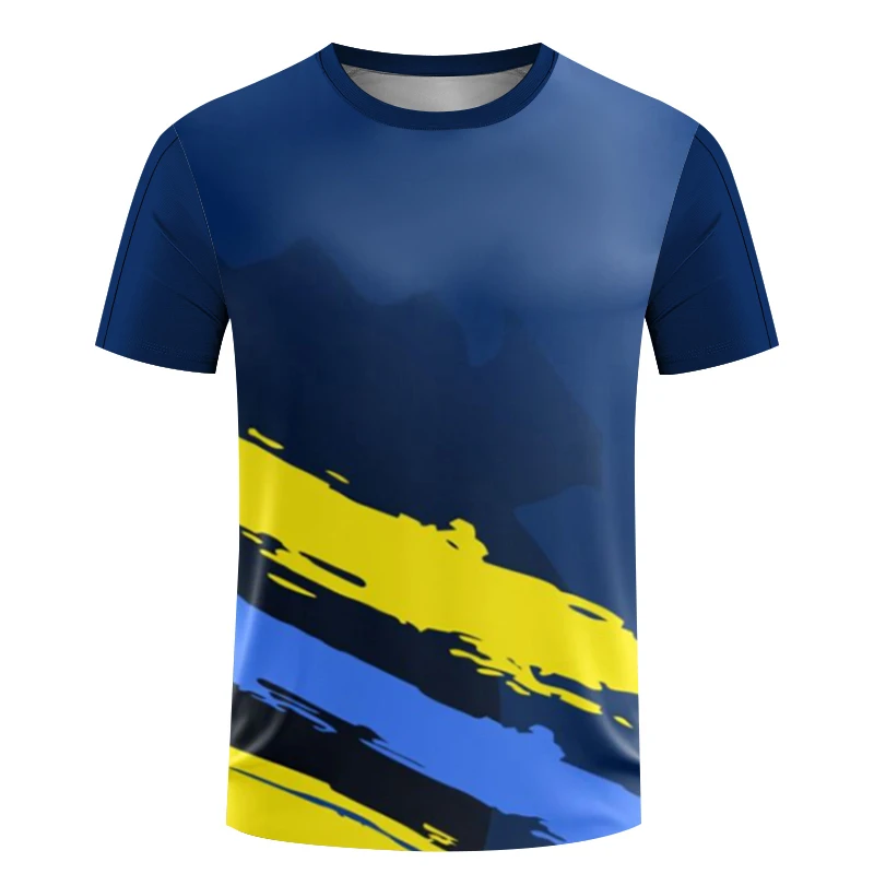 Summer New Table Tennis Wear Striped Printing Fitness Wear Men\'s Sports Short Sleeve Quick Drying Sweat-absorbing Large T-shirts